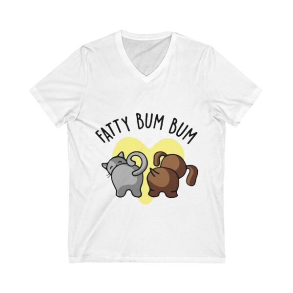Funny Cat V-Neck Tee - 'Fatty Bum Bum' Graphic Shirt for Cat Lovers - Image 3