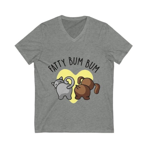Funny Cat V-Neck Tee - 'Fatty Bum Bum' Graphic Shirt for Cat Lovers
